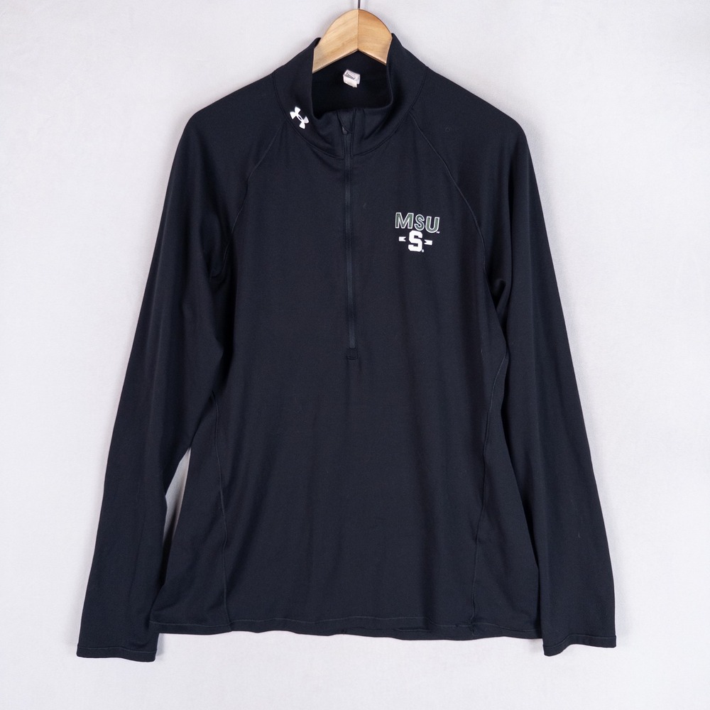 Under Armour Womens 1/2 Zip Pullover XL Black MSU Spartans HeatGear Semi Fitted